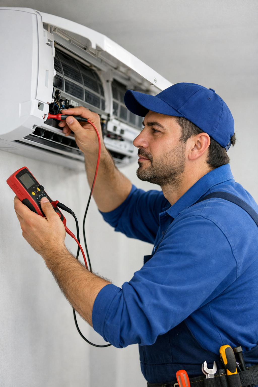 Technician repairing air conditioner